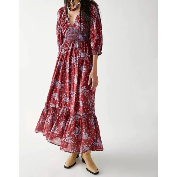 Free People Dresses & Skirts - Free People Golden Hour Maxi Dress Wine Red Floral Size S
